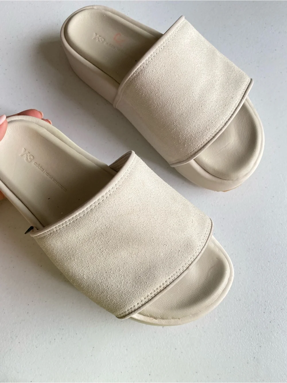 Adidas Yohji Yamamoto Y3 Men’s 8 Ivory Cream Suede Leather Platform Slide Sandal